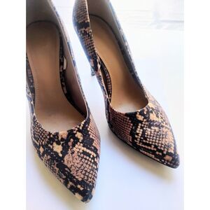 Women's Animal Snake Print H & M Brown Black Pumps High Heel Shoes - Size 7
